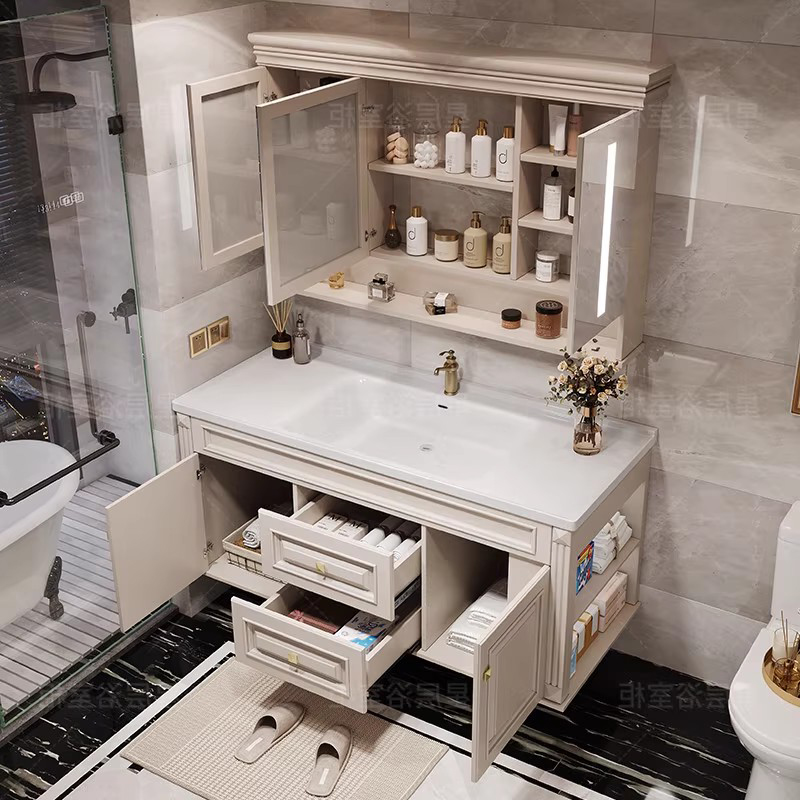 Home Bathroom Partition Wall - Drawers Paper Cupboard Organizer Storage Shelves