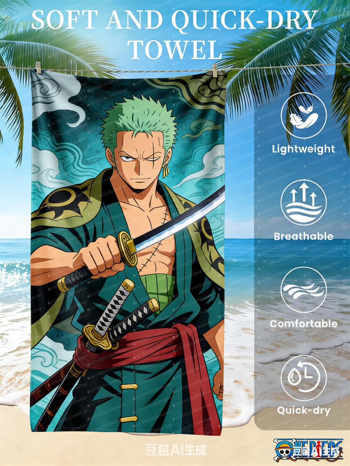 Home Goods Bathroom - One Piece Luffy Beach Towels Anime