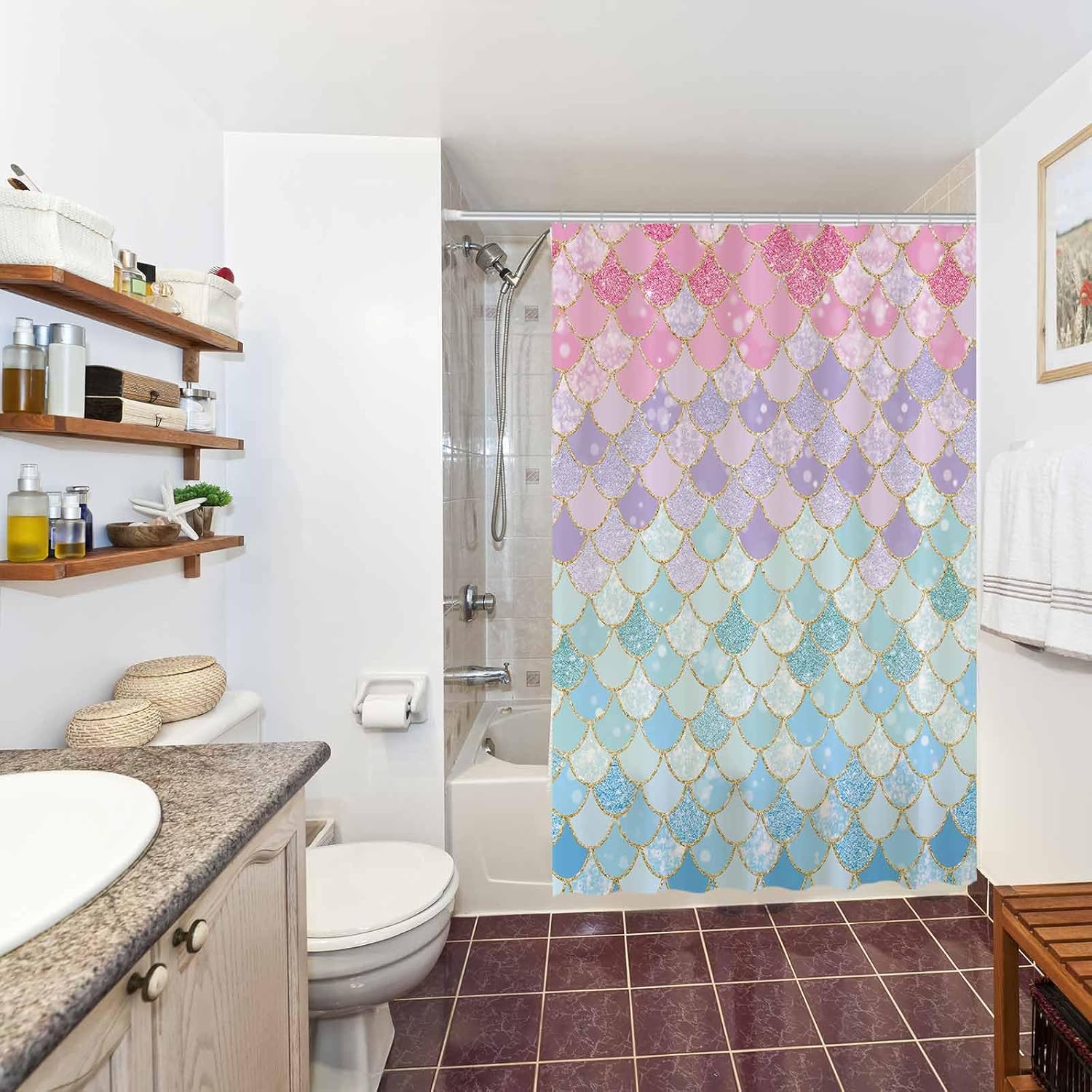Mermaid Scales Shower Curtain  - Home Bathroom Scales บทวิจารณ์และราคา