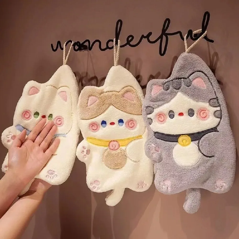 Cute Cat Hand Towel Quick Dryi - Home Kitchen Bathroom Cleaning บทวิจารณ์และราคา