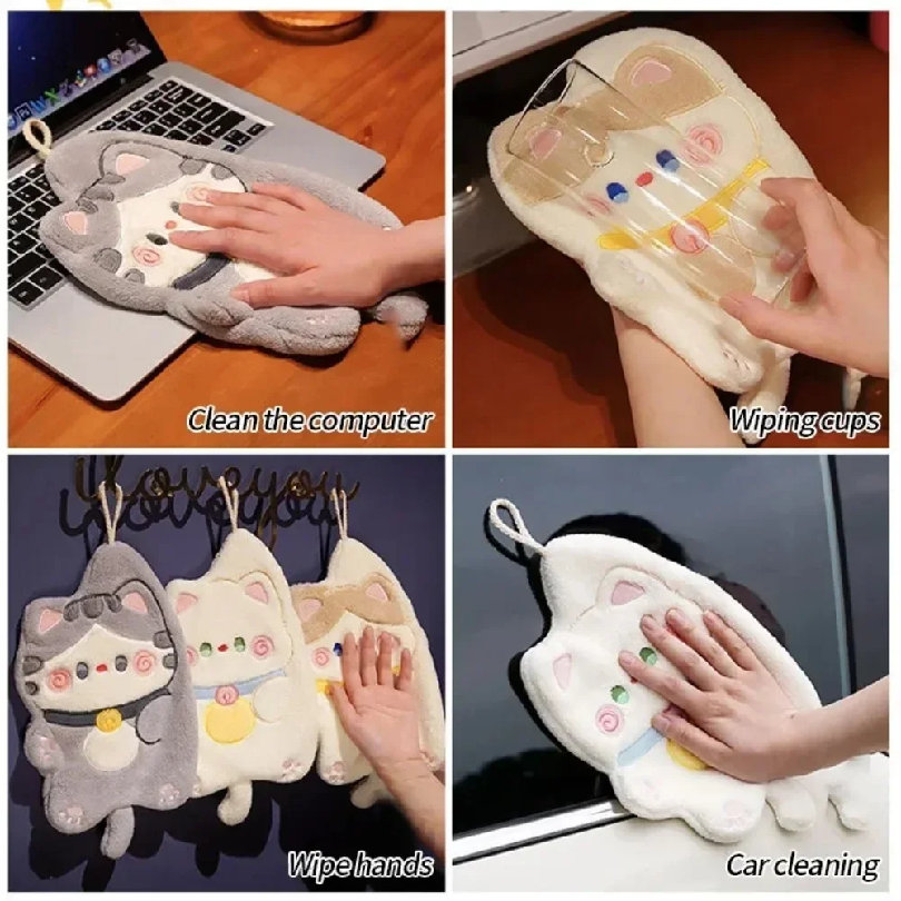 Cute Cat Hand Towel Quick Dryi - Home Kitchen Bathroom Cleaning บทวิจารณ์และราคา