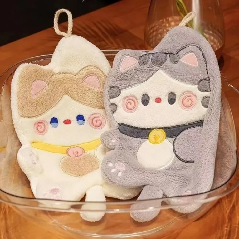 Cute Cat Hand Towel Quick Dryi - Home Kitchen Bathroom Cleaning บทวิจารณ์และราคา