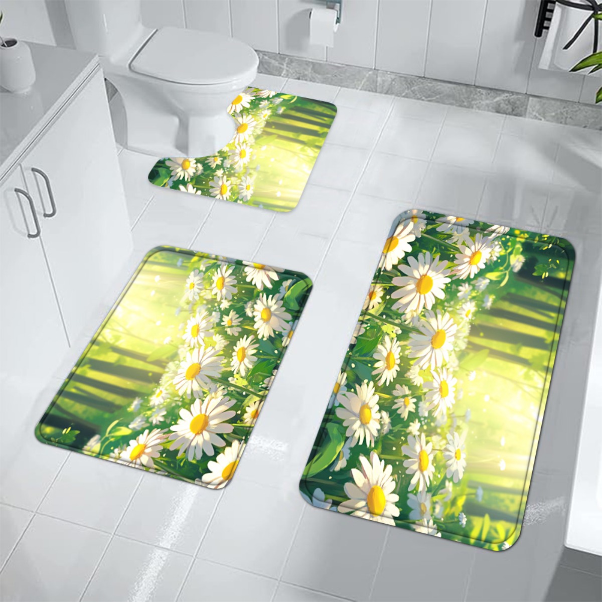 Daisy Floral Bath Mat Set Bath - Home Made Bathroom Vanity บทวิจารณ์และราคา