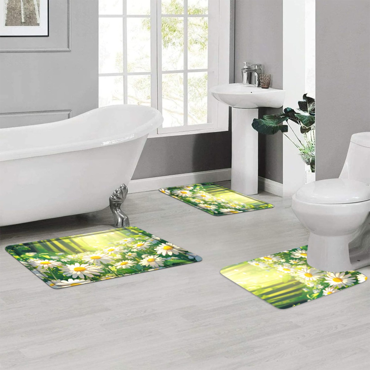 Daisy Floral Bath Mat Set Bath - Home Made Bathroom Vanity บทวิจารณ์และราคา