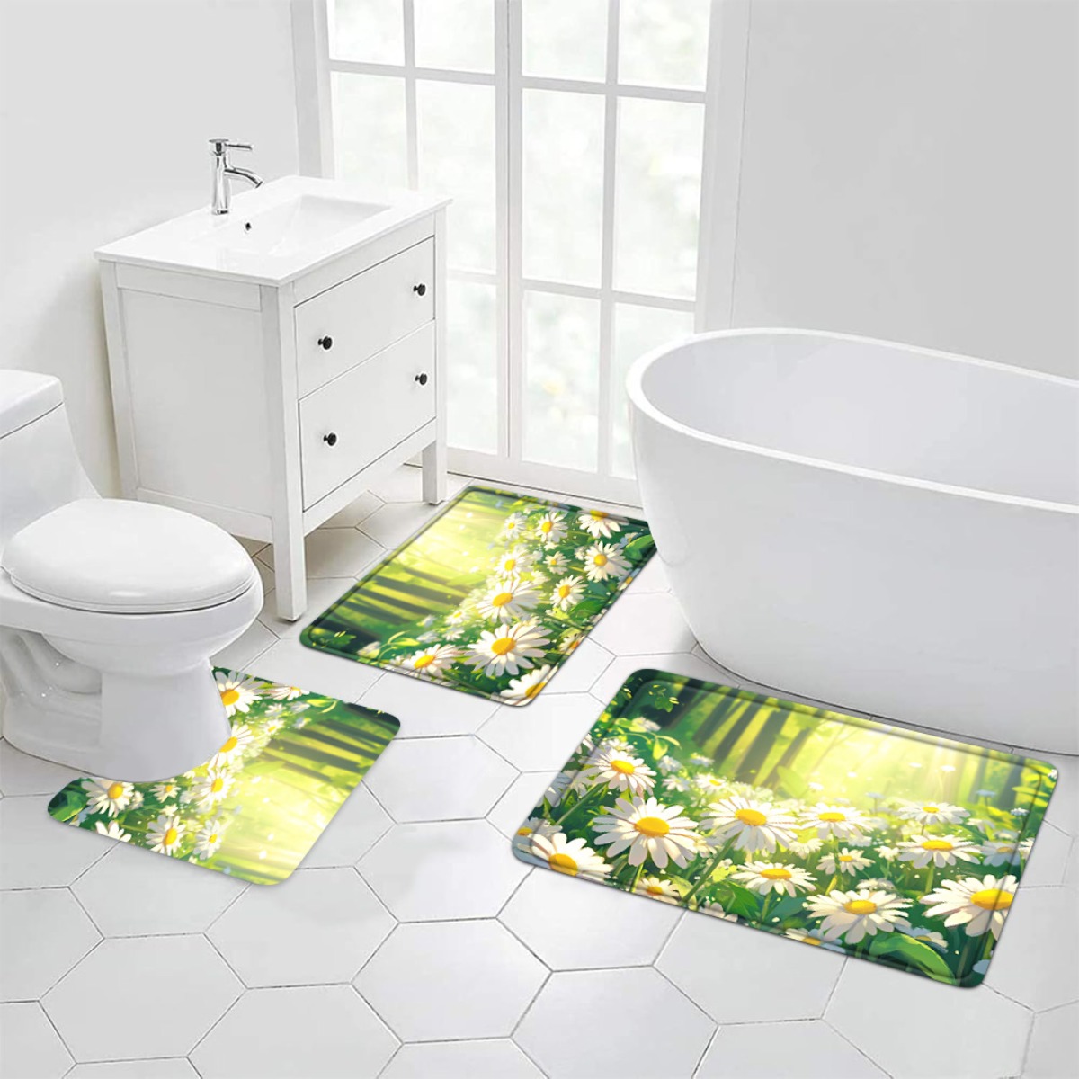 Daisy Floral Bath Mat Set Bath - Home Made Bathroom Vanity บทวิจารณ์และราคา
