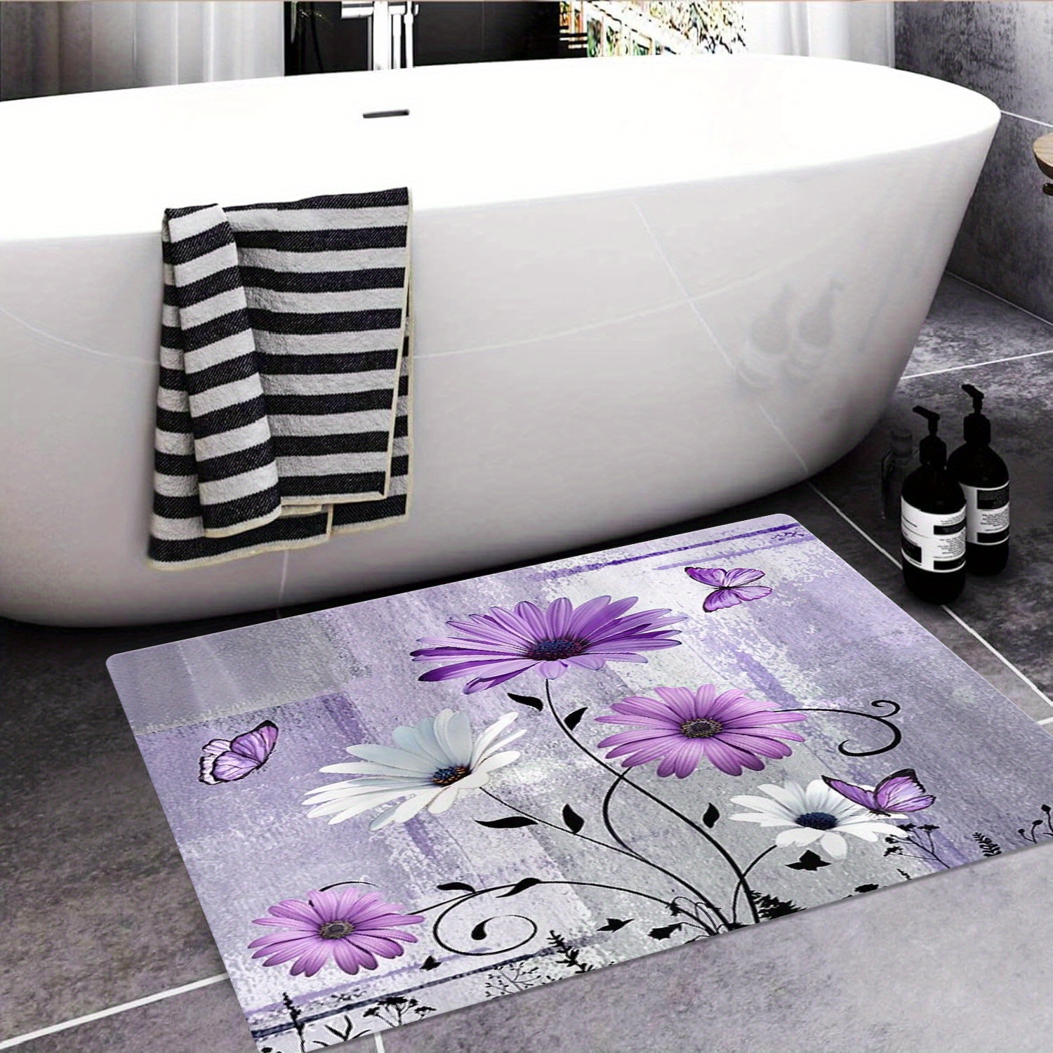 Luxury Floral Print Bath Mat a - Home Made Bathroom Vanity บทวิจารณ์และราคา