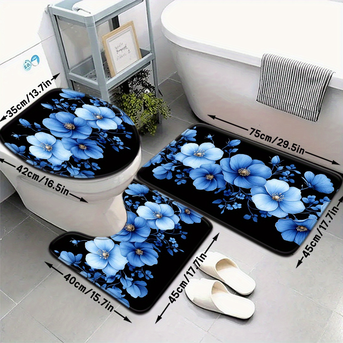 Blue Floral Bathroom Mat Set A - Home Made Bathroom Vanity บทวิจารณ์และราคา