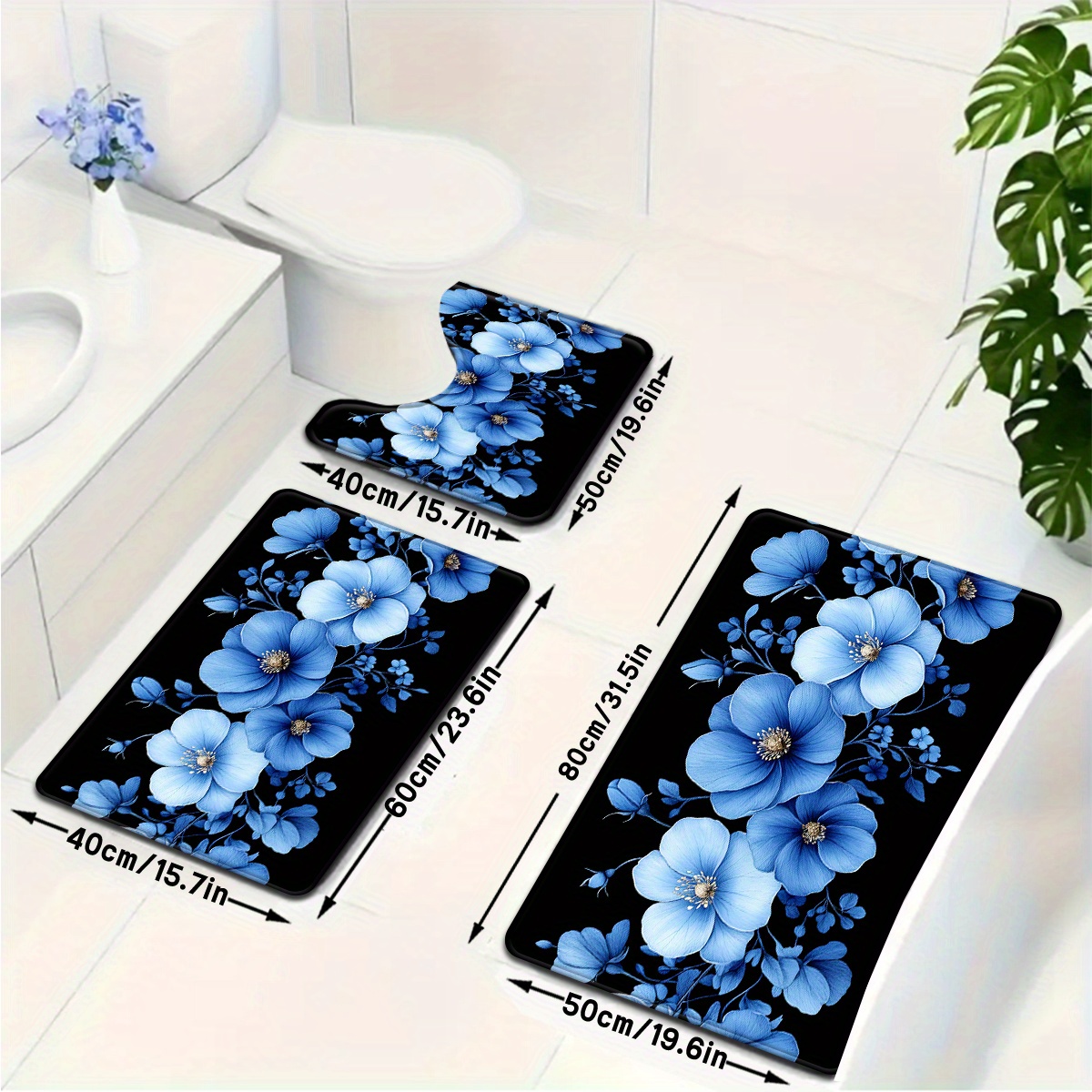 Blue Floral Bathroom Mat Set A - Home Made Bathroom Vanity บทวิจารณ์และราคา