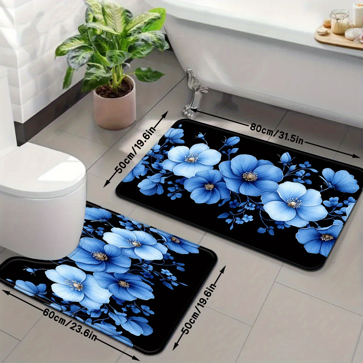 Blue Floral Bathroom Mat Set A - Home Made Bathroom Vanity บทวิจารณ์และราคา