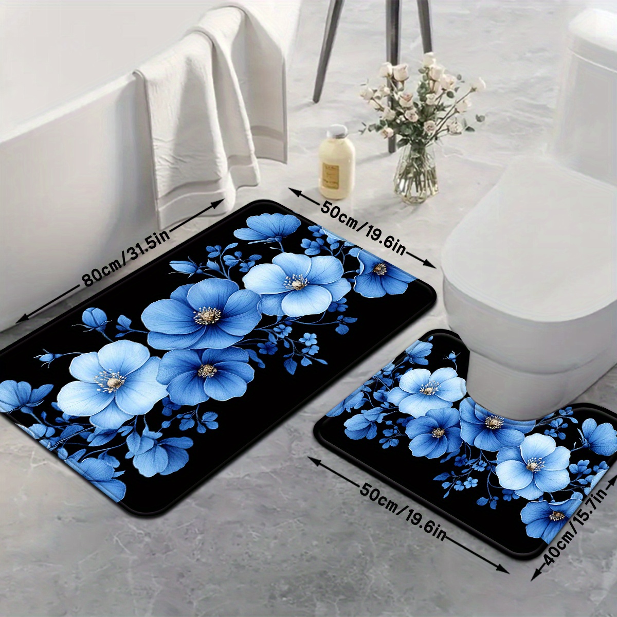 Blue Floral Bathroom Mat Set A - Home Made Bathroom Vanity บทวิจารณ์และราคา