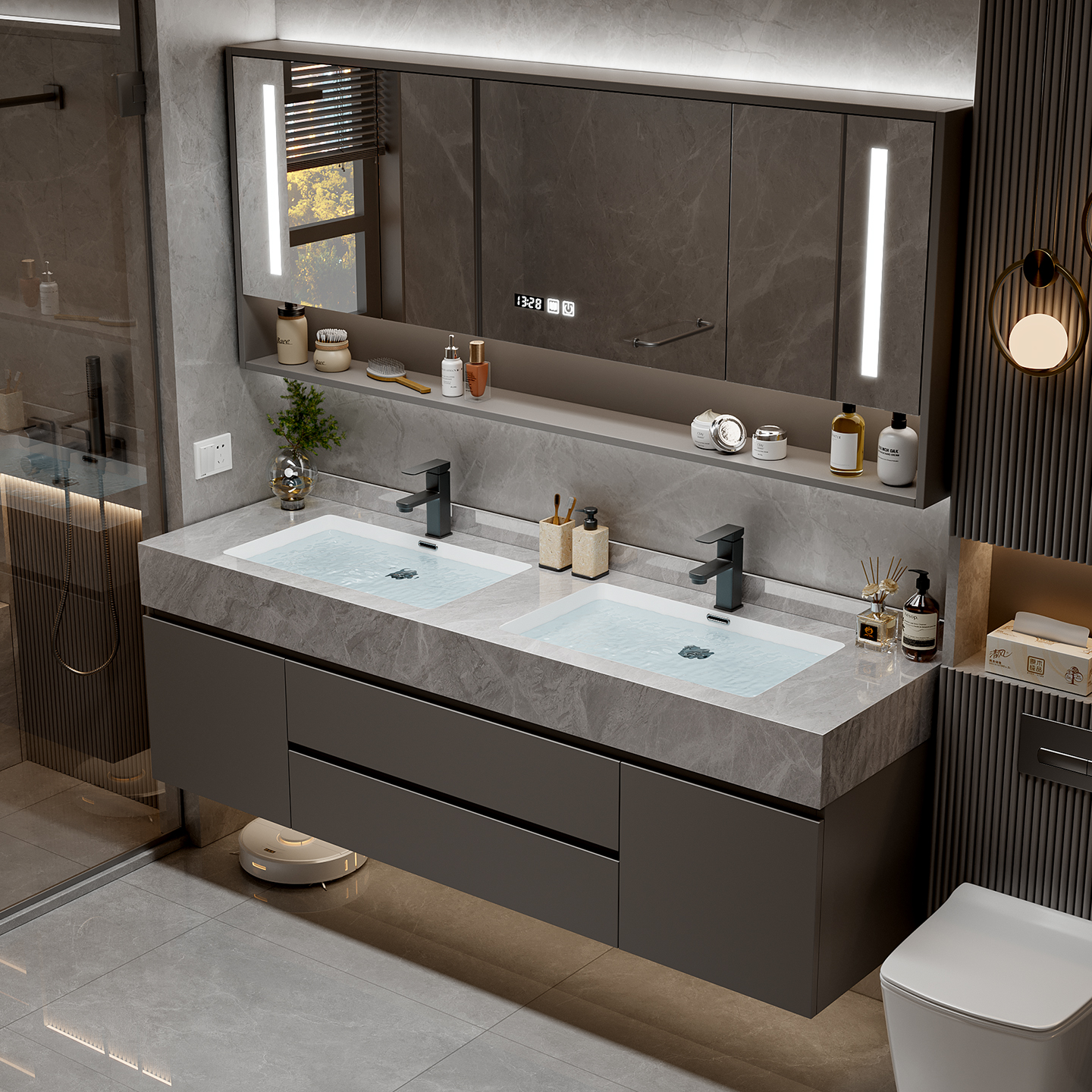 Makeup Organizer Cupboard Stor - Home Bathroom Partition Wall บทวิจารณ์และราคา