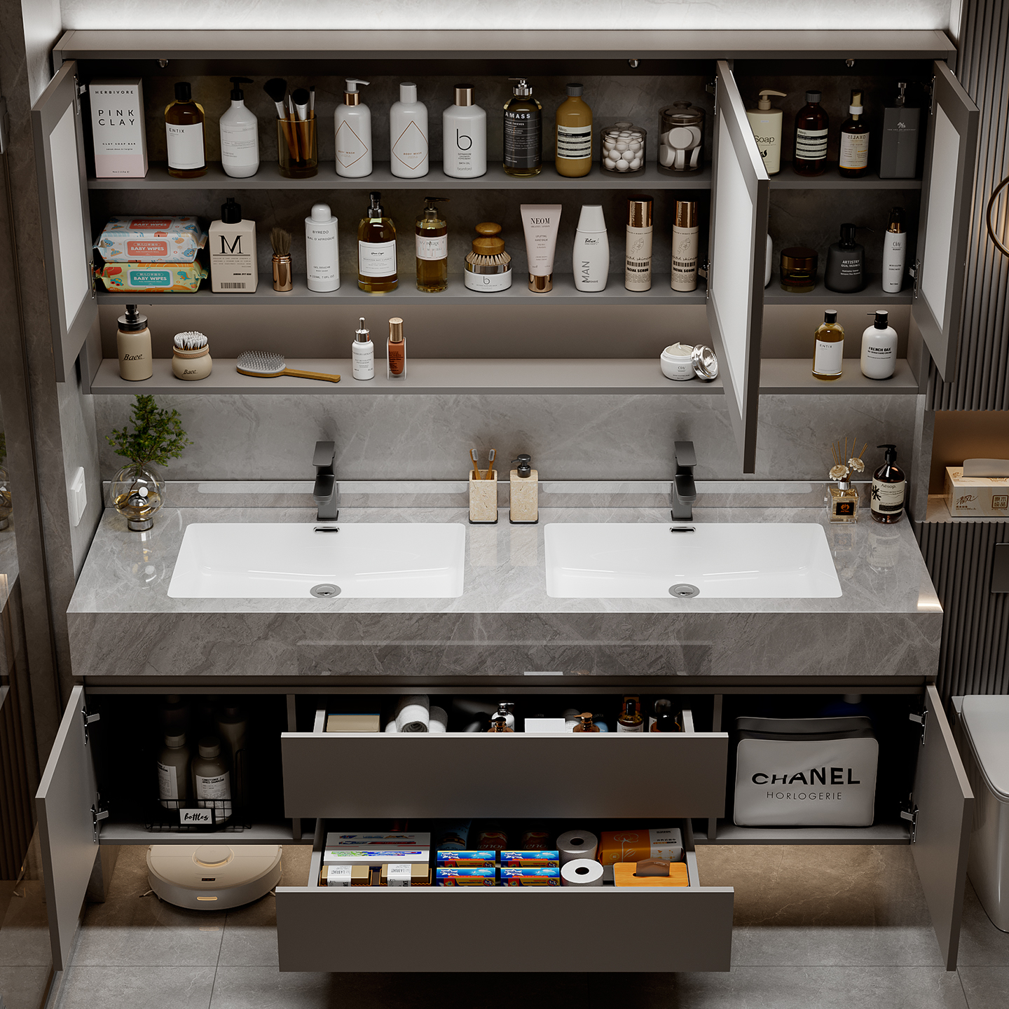 Makeup Organizer Cupboard Stor - Home Bathroom Partition Wall บทวิจารณ์และราคา