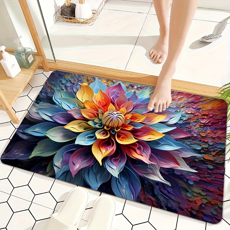 Floral Bath Rug - Soft Plush P - Home Made Bathroom Vanity บทวิจารณ์และราคา