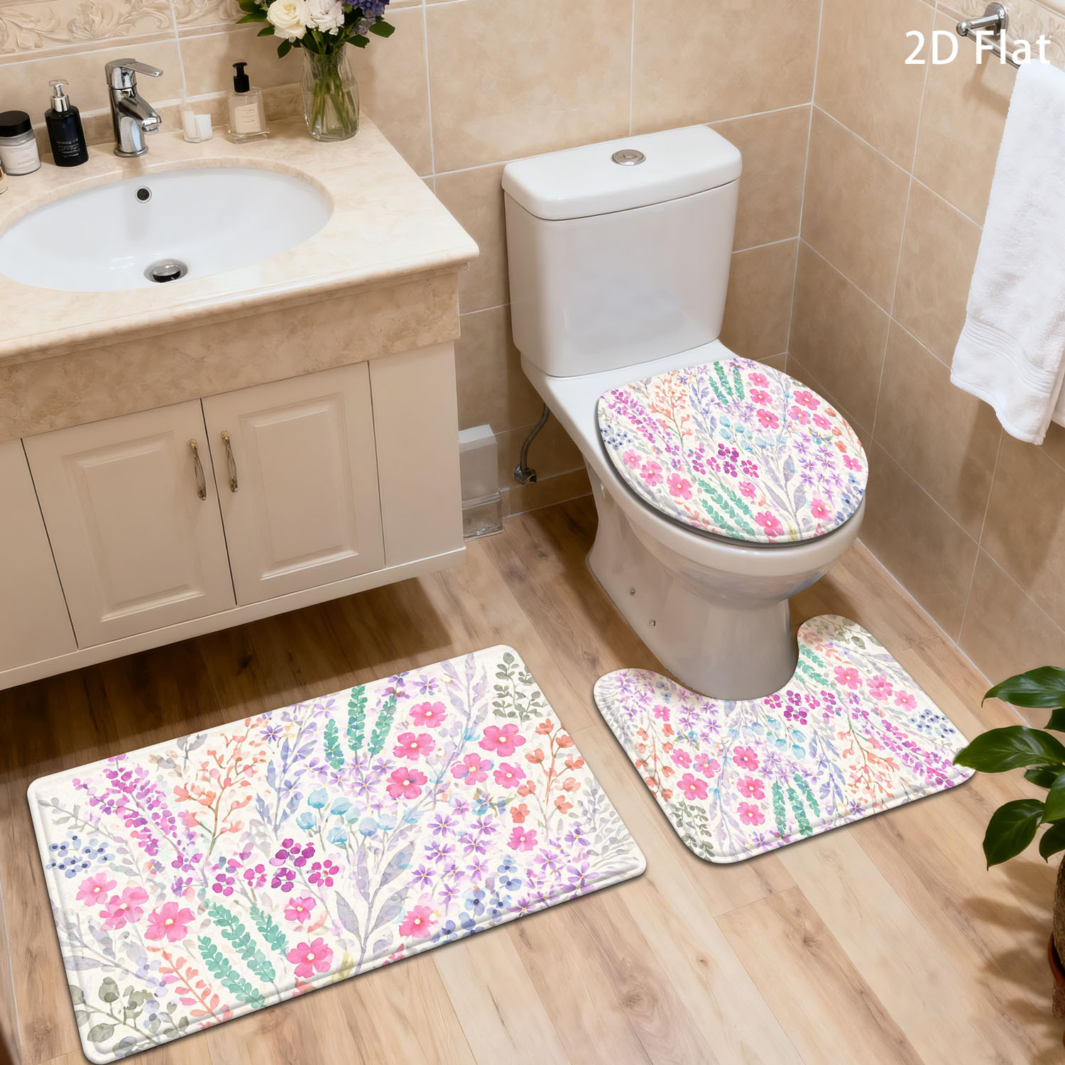Adorable Floral Bath Mat Set f - Home Made Bathroom Vanity บทวิจารณ์และราคา
