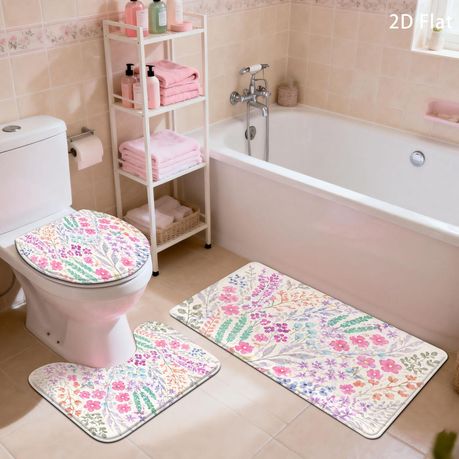 Adorable Floral Bath Mat Set f - Home Made Bathroom Vanity บทวิจารณ์และราคา