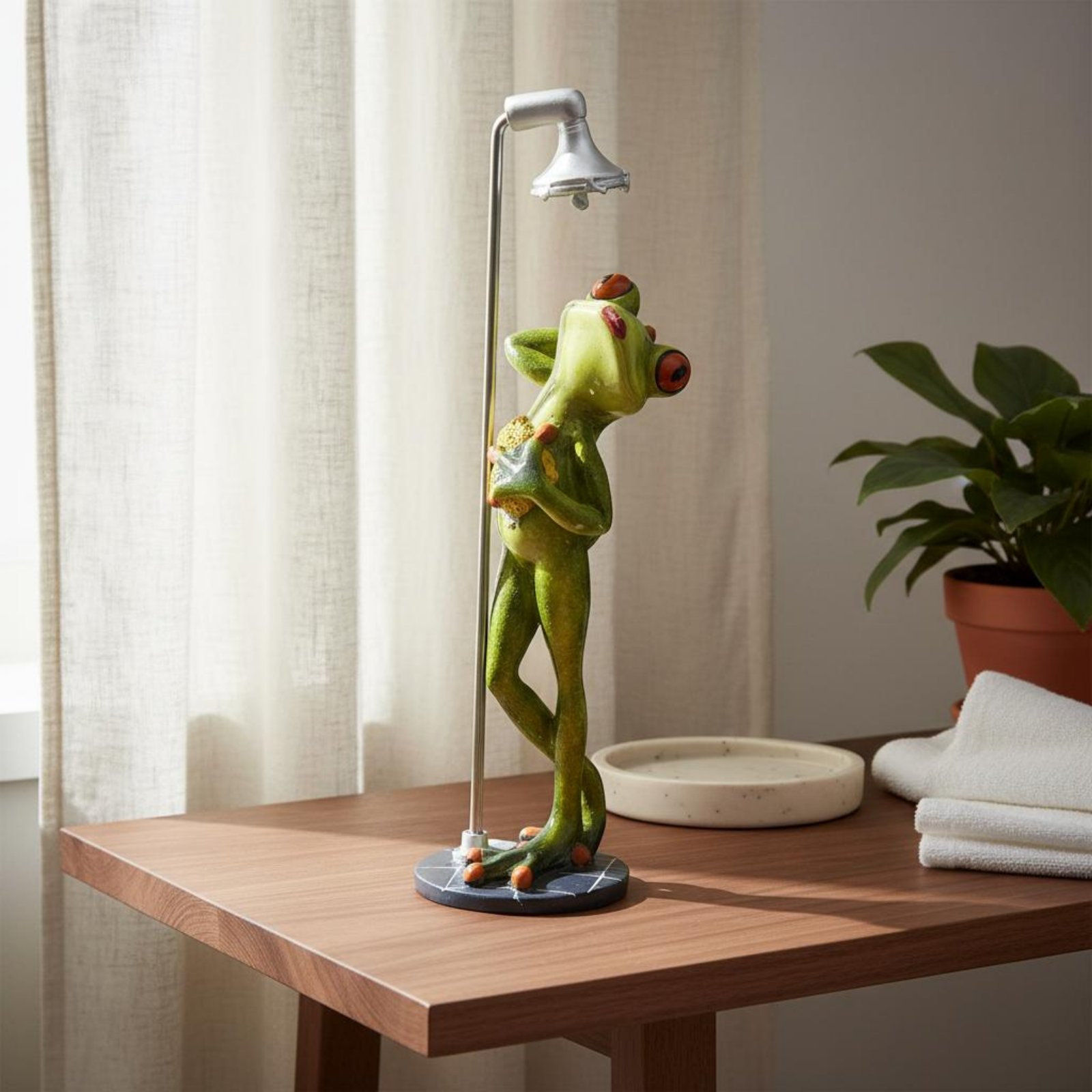 Showering Frog Figurine Great  - Home Bathroom บทวิจารณ์และราคา